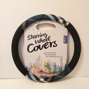 Pilot Plaid Steering Wheel Cover 14.5in Width Blue Multicolor